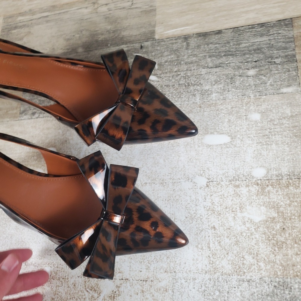 Marc Fisher Allon Womens Pumps Sz 9 M Leopard Patent Bow Slingback Pointed Heels - Picture 2 of 9